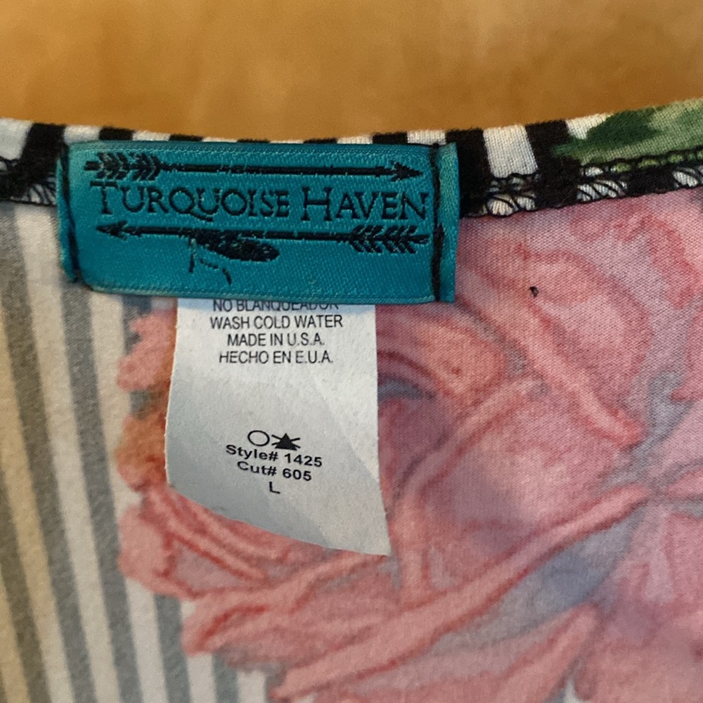Turquoise Haven Floral Striped Kimono; Size L - Picture 3 of 5